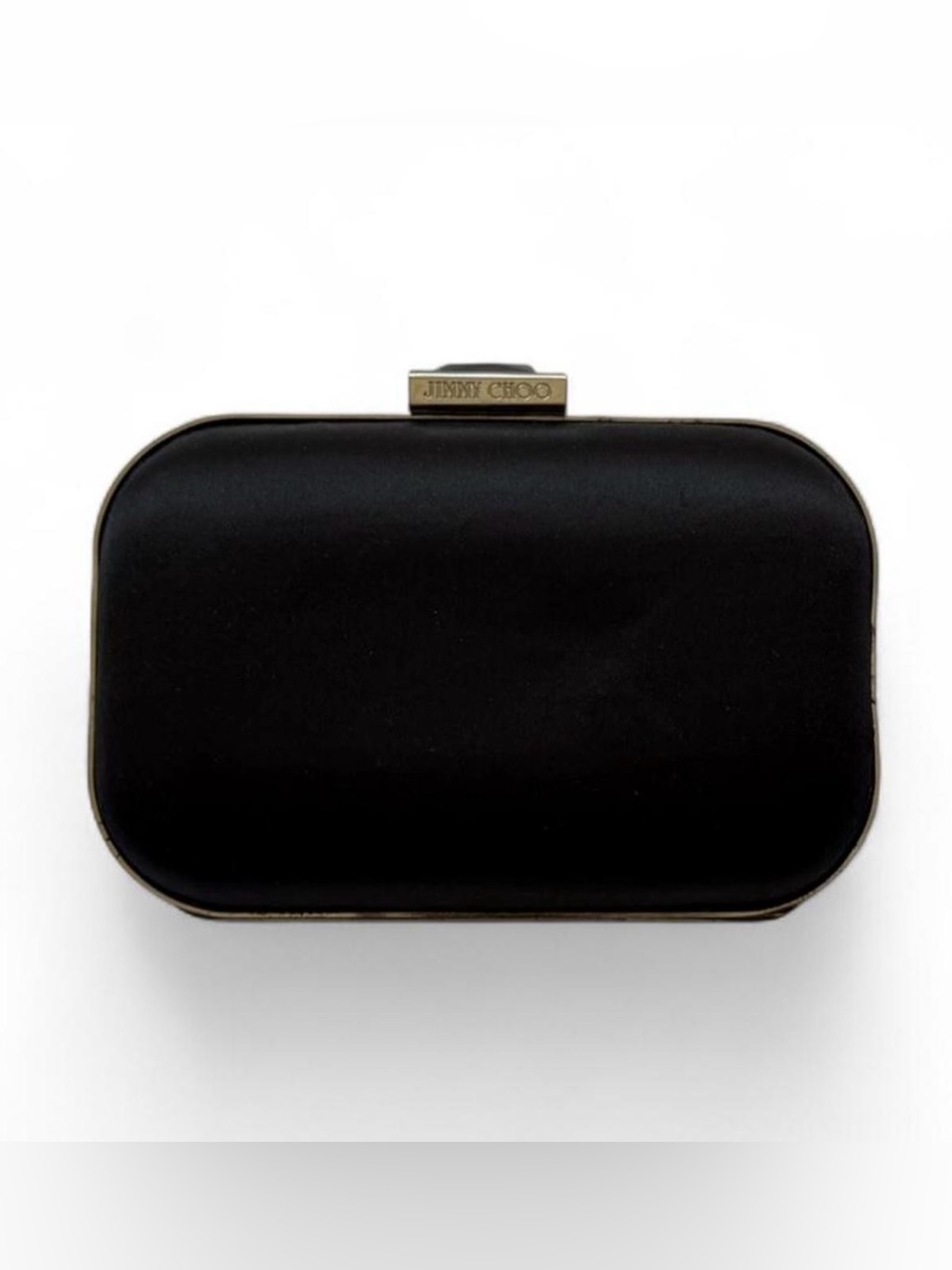 Jimmy Choo Black Clutch Gunmetal Gem Clasp Evening Formal Bag